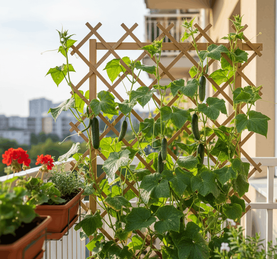 Cucumbers Vertically on a Balcony